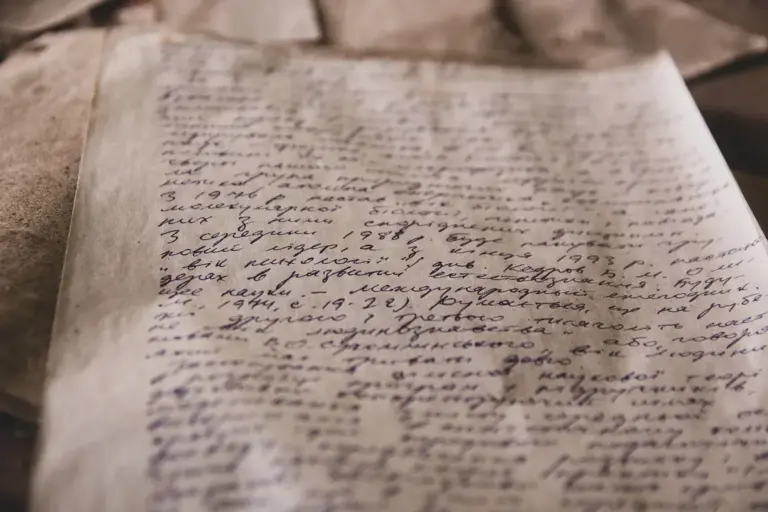 Close-up of a handwritten letter on aged paper