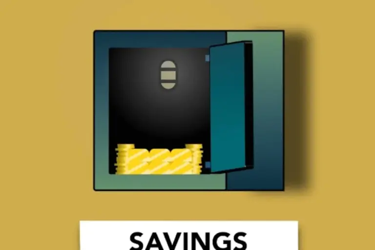 Illustration of a safe with stacked cash representing savings and reserves